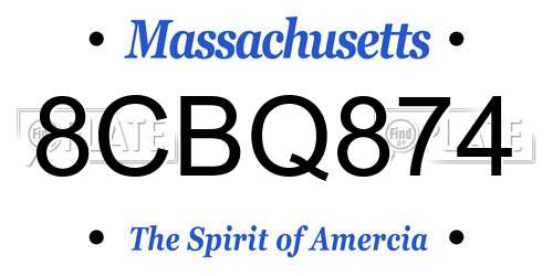 8CBQ874 Massachusetts License Plate