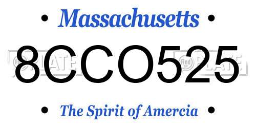 8CCO525 Massachusetts License Plate