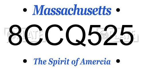 8CCQ525 Massachusetts License Plate