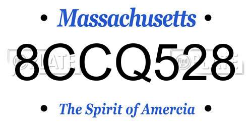 8CCQ528 Massachusetts License Plate