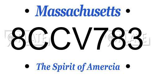 8CCV783 Massachusetts License Plate