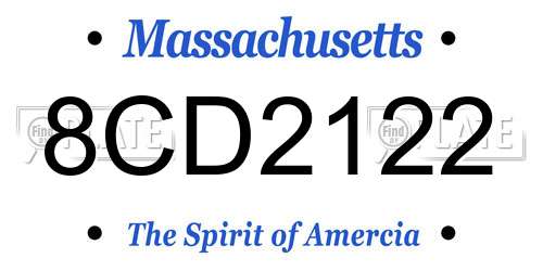 8CD2122 Massachusetts License Plate