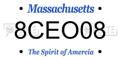 8CEO08 Massachusetts License Plate