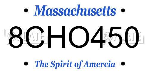 8CHO450 Massachusetts License Plate