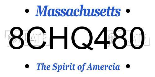 8CHQ480 Massachusetts License Plate