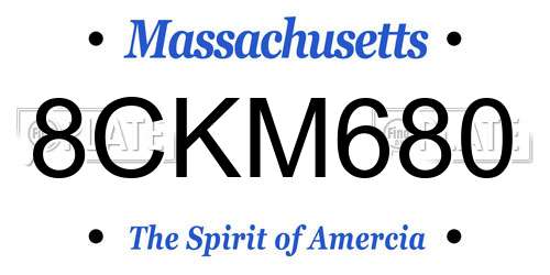 8CKM680 Massachusetts License Plate