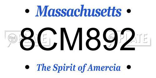 8CM892 Massachusetts License Plate