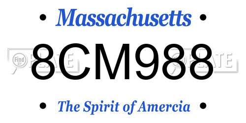 8CM988 Massachusetts License Plate