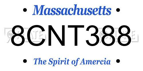 8CNT388 Massachusetts License Plate