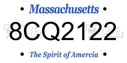 8CQ2122 Massachusetts License Plate