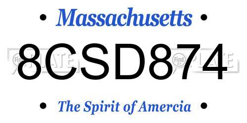 8CSD874 Massachusetts License Plate