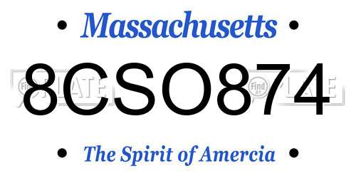 8CSO874 Massachusetts License Plate