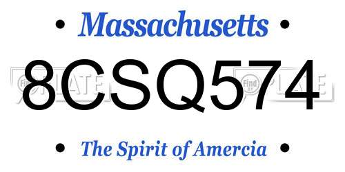8CSQ574 Massachusetts License Plate
