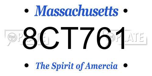8CT761 Massachusetts License Plate
