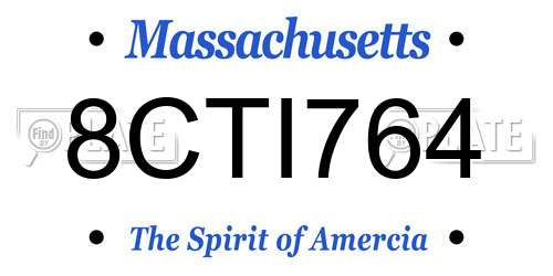 8CTI764 Massachusetts License Plate