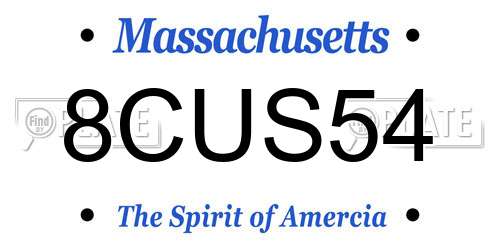 8CUS54 Massachusetts License Plate