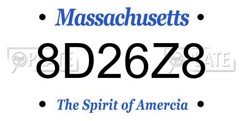 8D26Z8 Massachusetts License Plate