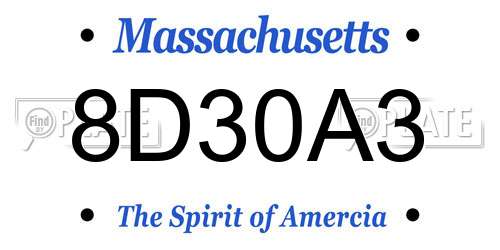 8D30A3 Massachusetts License Plate