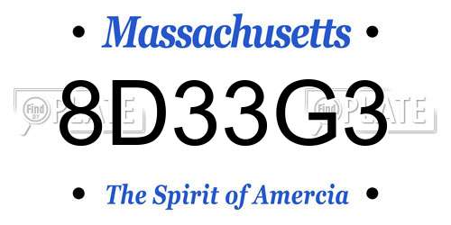8D33G3 Massachusetts License Plate