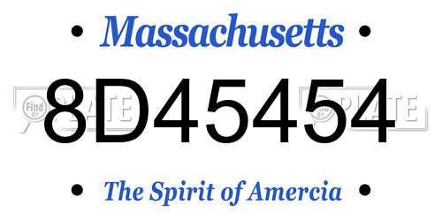 8D45454 Massachusetts License Plate