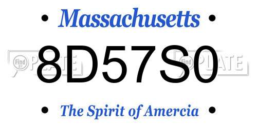 8D57S0 Massachusetts License Plate