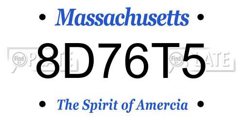 8D76T5 Massachusetts License Plate