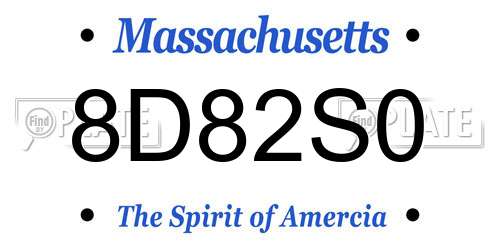 8D82S0 Massachusetts License Plate