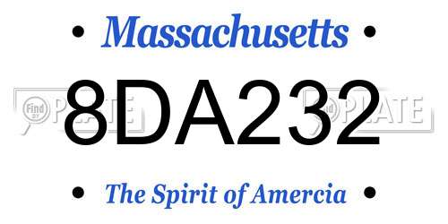 8DA232 Massachusetts License Plate