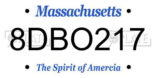 8DBO217 Massachusetts License Plate