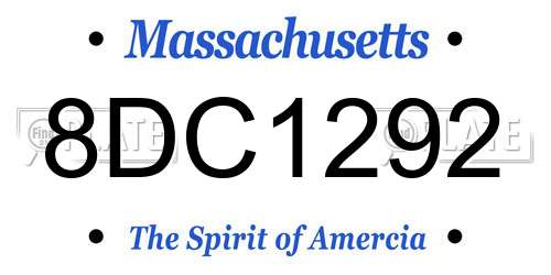 8DC1292 Massachusetts License Plate