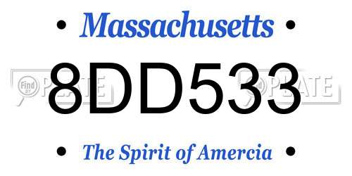 8DD533 Massachusetts License Plate