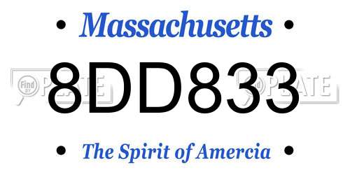 8DD833 Massachusetts License Plate
