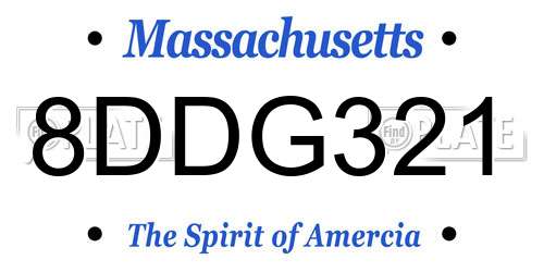 8DDG321 Massachusetts License Plate