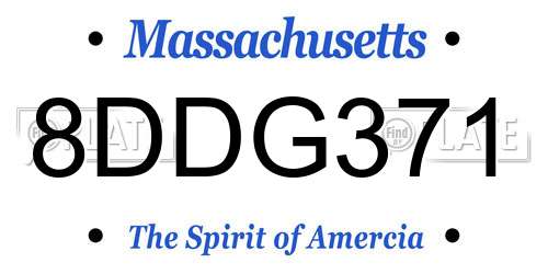 8DDG371 Massachusetts License Plate