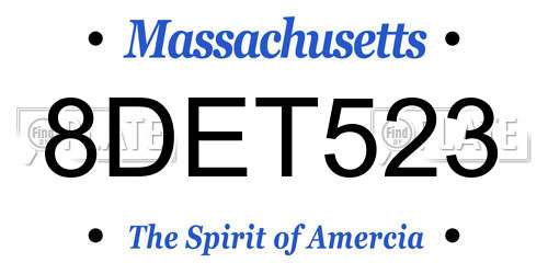 8DET523 Massachusetts License Plate