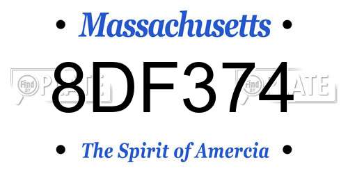 8DF374 Massachusetts License Plate
