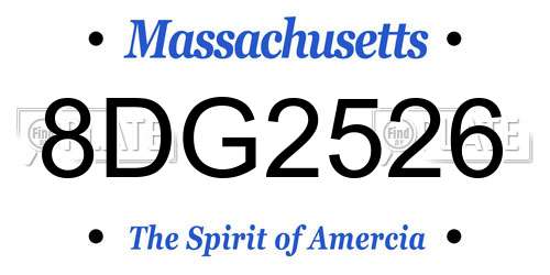 8DG2526 Massachusetts License Plate
