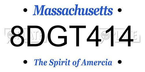 8DGT414 Massachusetts License Plate