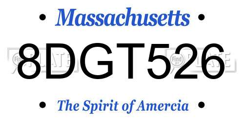 8DGT526 Massachusetts License Plate