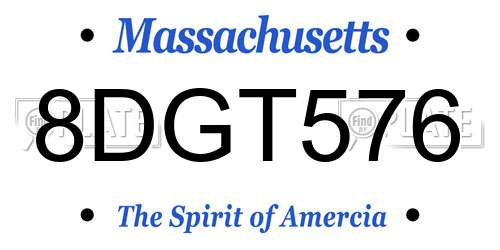 8DGT576 Massachusetts License Plate