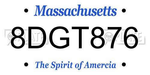 8DGT876 Massachusetts License Plate