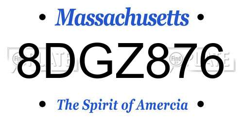 8DGZ876 Massachusetts License Plate