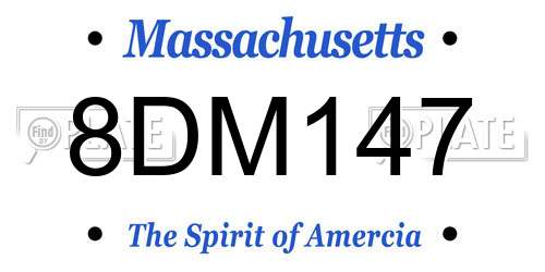 8DM147 Massachusetts License Plate