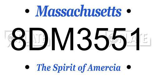 8DM3551 Massachusetts License Plate