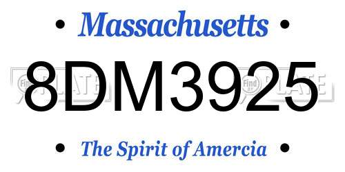 8DM3925 Massachusetts License Plate