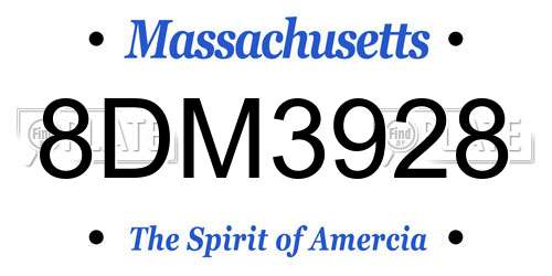 8DM3928 Massachusetts License Plate