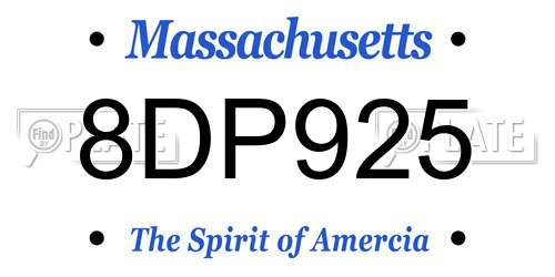 8DP925 Massachusetts License Plate