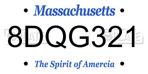 8DQG321 Massachusetts License Plate
