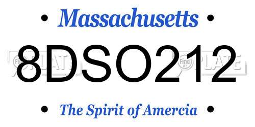 8DSO212 Massachusetts License Plate