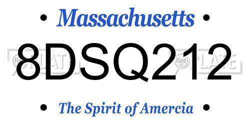 8DSQ212 Massachusetts License Plate